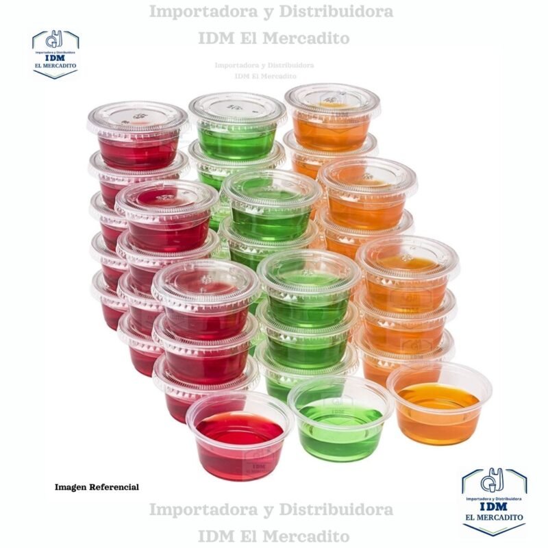 Tazas souffle transparentes para postres, salsas, 1 oz, 2 oz, 3.25 oz, 5.5 oz, en paquetes de 25 unidades con tapa incluida.