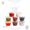 Tazas souffle transparentes para postres, salsas, 1 oz, 2 oz, 3.25 oz, 5.5 oz, en paquetes de 25 unidades con tapa incluida.