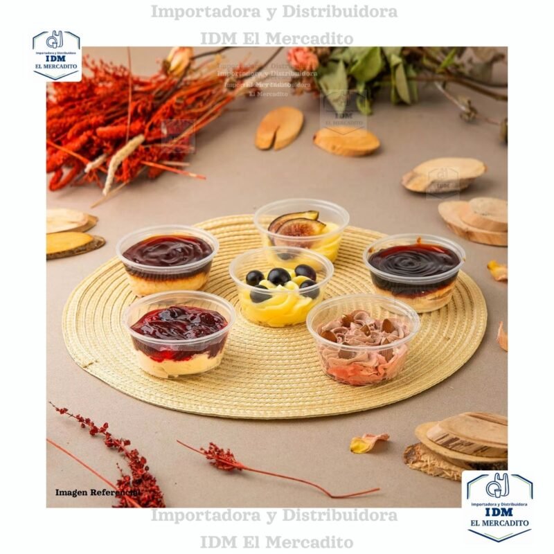 Tazas souffle transparentes para postres, salsas, 1 oz, 2 oz, 3.25 oz, 5.5 oz, en paquetes de 25 unidades con tapa incluida.