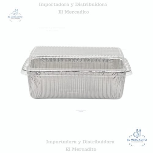 Molde de Aluminio Rectangular de 2 Libras, con tapa transparente plástica