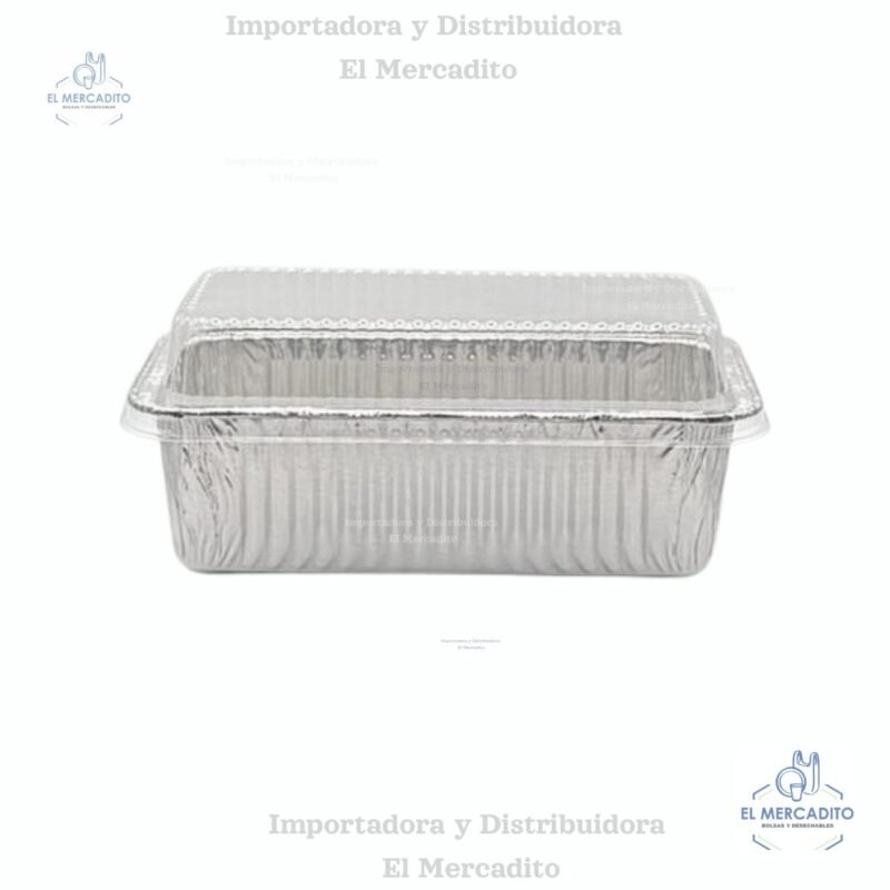 Molde de Aluminio Rectangular de 2 Libras, con tapa transparente plástica