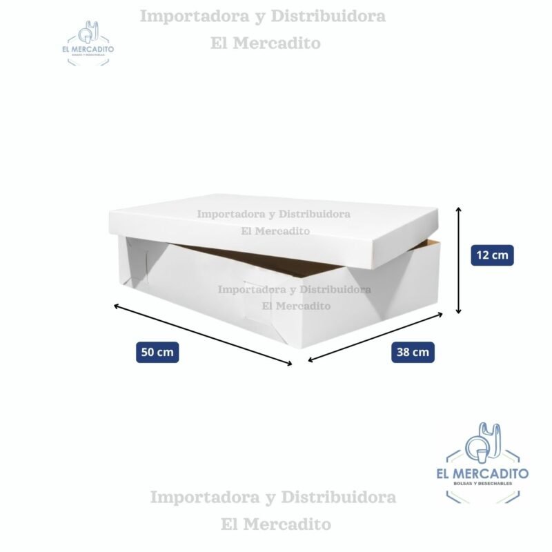 Caja Rectangular Blanca, 1/2 Plancha Quequera, 38x50x12 cm