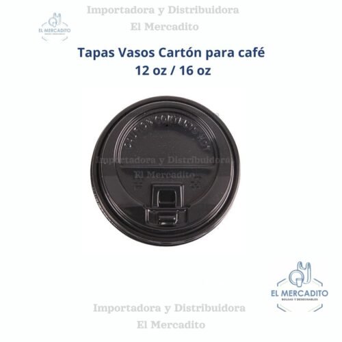 Tapa Vaso de Polipapel Negra 12 oz / 16 oz (360 cc / 500 cc)