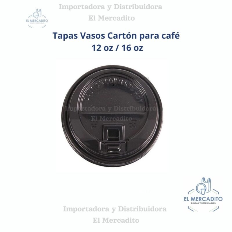 Tapa Vaso de Polipapel Negra 12 oz / 16 oz (360 cc / 500 cc)