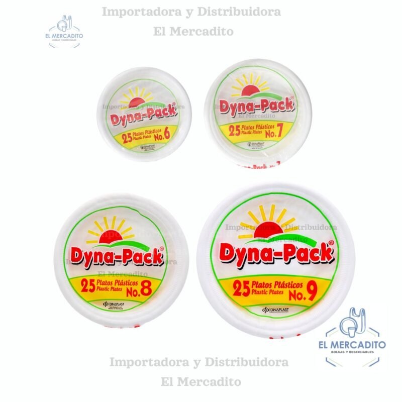 Platos Plasticos Dyna-pack, #6, #7, #8, #9, en paquetes de 25 unidades
