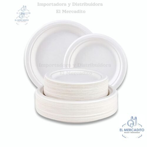 Platos Biodegradables Bagazo de Caña, paquetes de 25 unidades