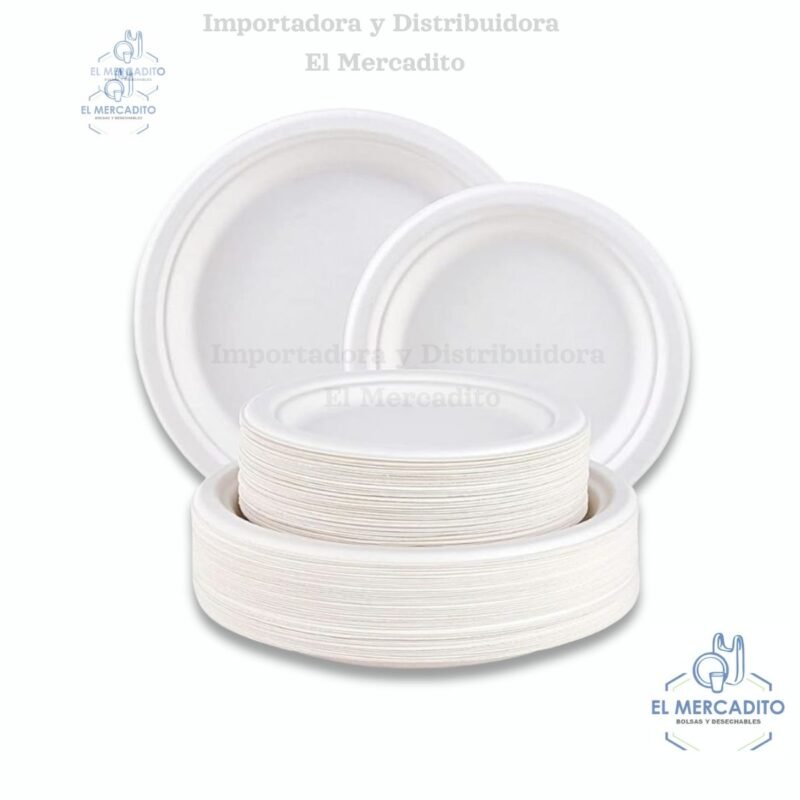 Platos Biodegradables Bagazo de Caña, paquetes de 25 unidades