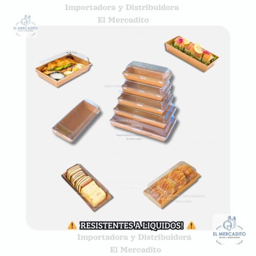 Cartón Bandeja Kraft  Con Tapa Transparente, disponible en 6 tamaños
