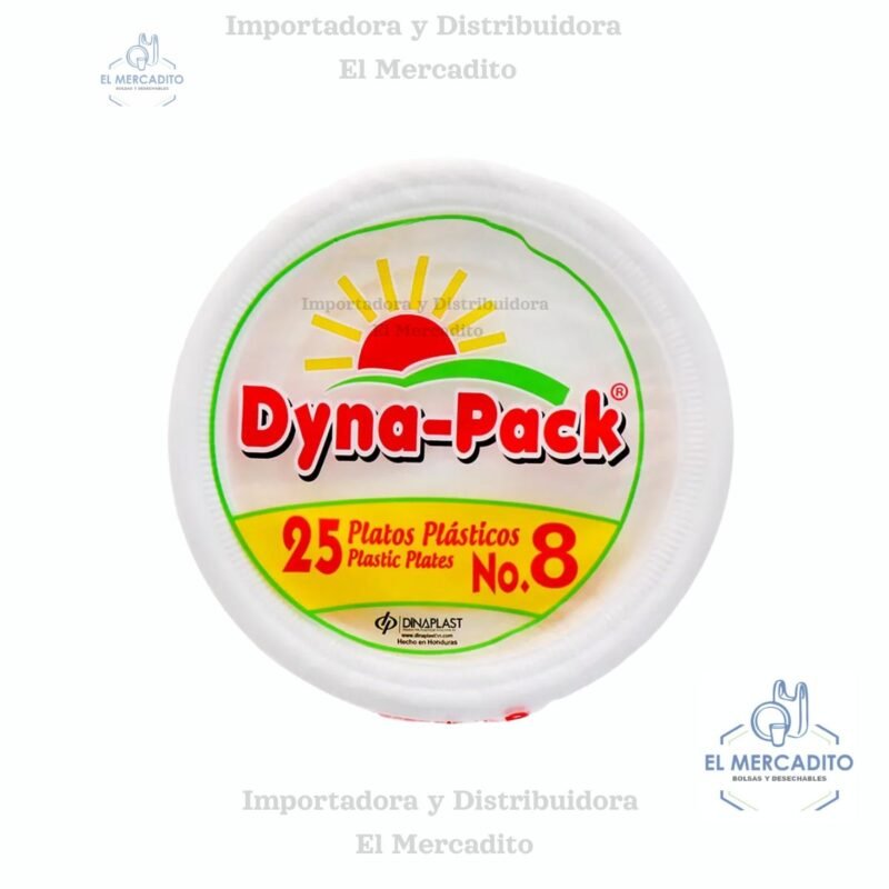 Platos Plasticos Dyna-pack, #6, #7, #8, #9, en paquetes de 25 unidades