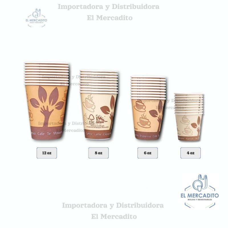 Vasos de Carton para Cafe, de 4 oz, 6 oz, 8 oz, 12 oz