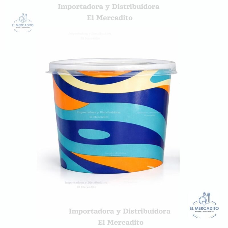 Contenedor de Cartón Decorado Helado 16 oz, en paquetes de 10 unidades
