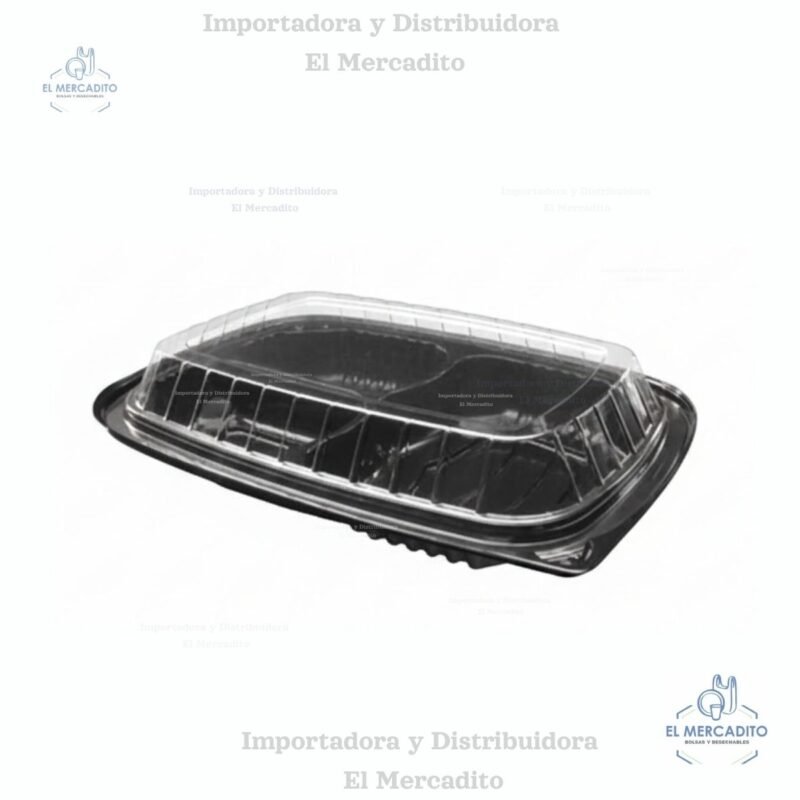 Contenedor Base Negra con 3 Divisiones 25 × 17 cm Poliestireno