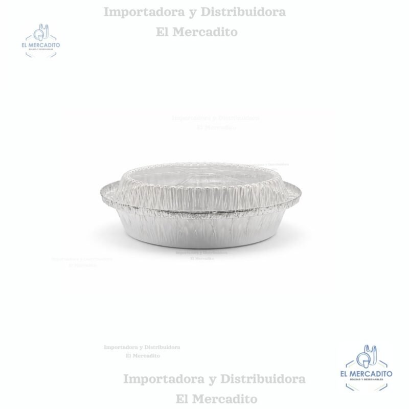 Molde de Aluminio Redondo #7, 2047 con Tapa Plástica Transparente, en paquetes de 10 unidades,  diámetro 18,5 cm