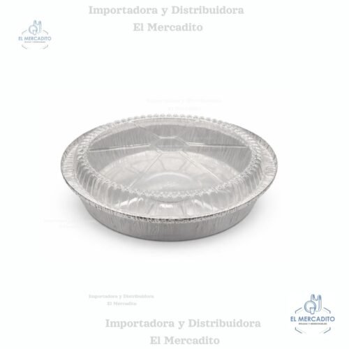 Contenedor de Plástico Para Pollo Rostizado (13) Molde de Aluminio Redondo #8, 2046 con Tapa Plástica Transparente, en paquetes de 10 unidades, diámetro 23 cm