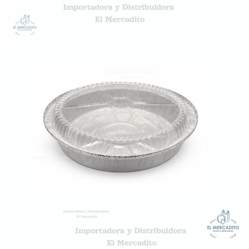 Molde de Aluminio Redondo #8, 2046 con Tapa Plástica Transparente, en paquetes de 10 unidades,  diámetro 23 cm