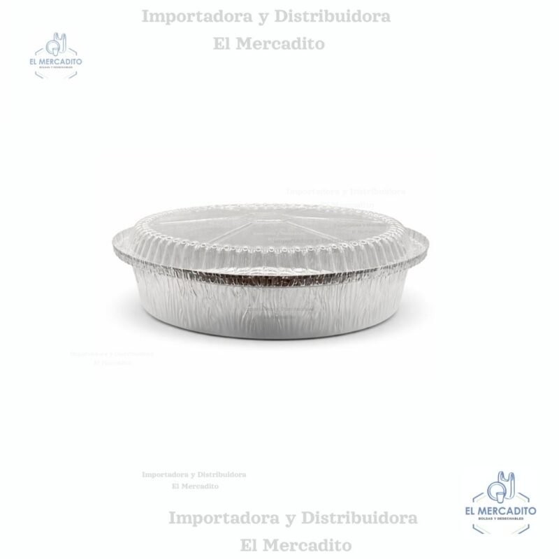 Molde de Aluminio Redondo #8, 2046 con Tapa Plástica Transparente, en paquetes de 10 unidades,  diámetro 23 cm