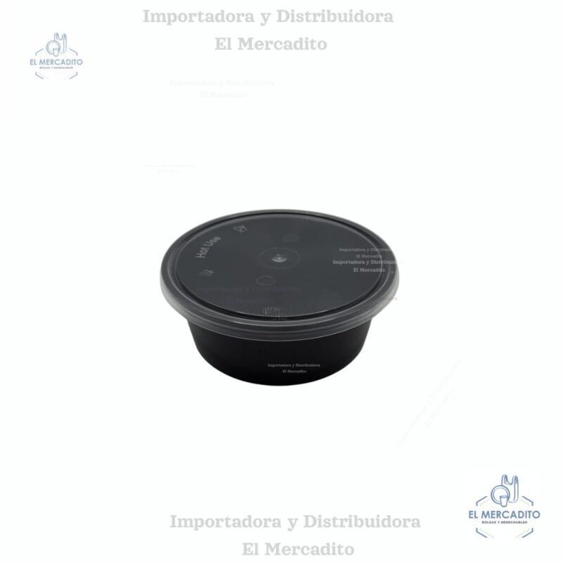 Contenedor Envase Redondo Negro 250 ml con tapa plástica transparente