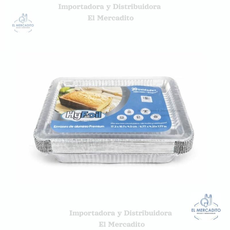Molde de Aluminio HyFoil, 10 moldes con tapa plástica 17,2 x 10,7 x 4,5 cm