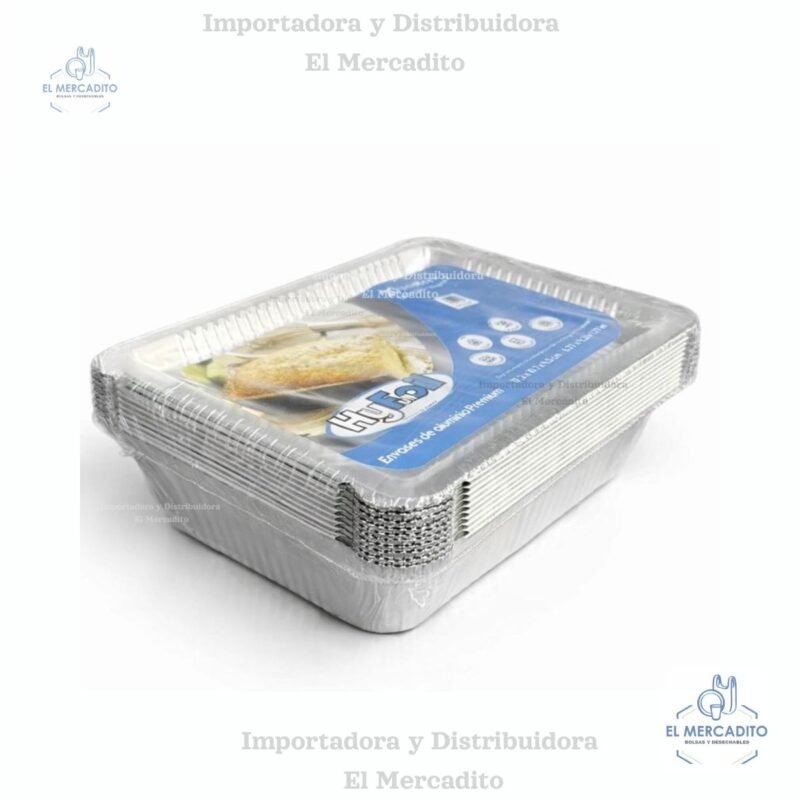 Molde de Aluminio HyFoil, 10 moldes con tapa plástica 17,2 x 10,7 x 4,5 cm
