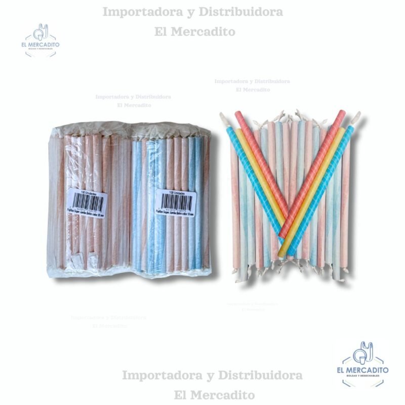 Pajillas Super Jumbo Belen de Colores 10 mm, en paquetes de 100 unidades