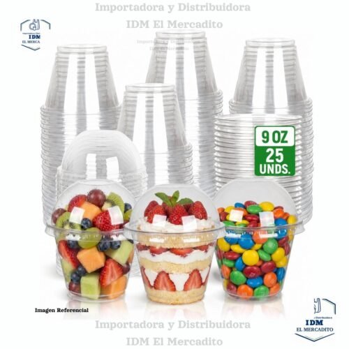 Vaso #9 oz Tapa domo desechable transparente, en paquetes de 25 unidades, tazas de postre de cristal para helado, yogur, parfait, pudín, frutas