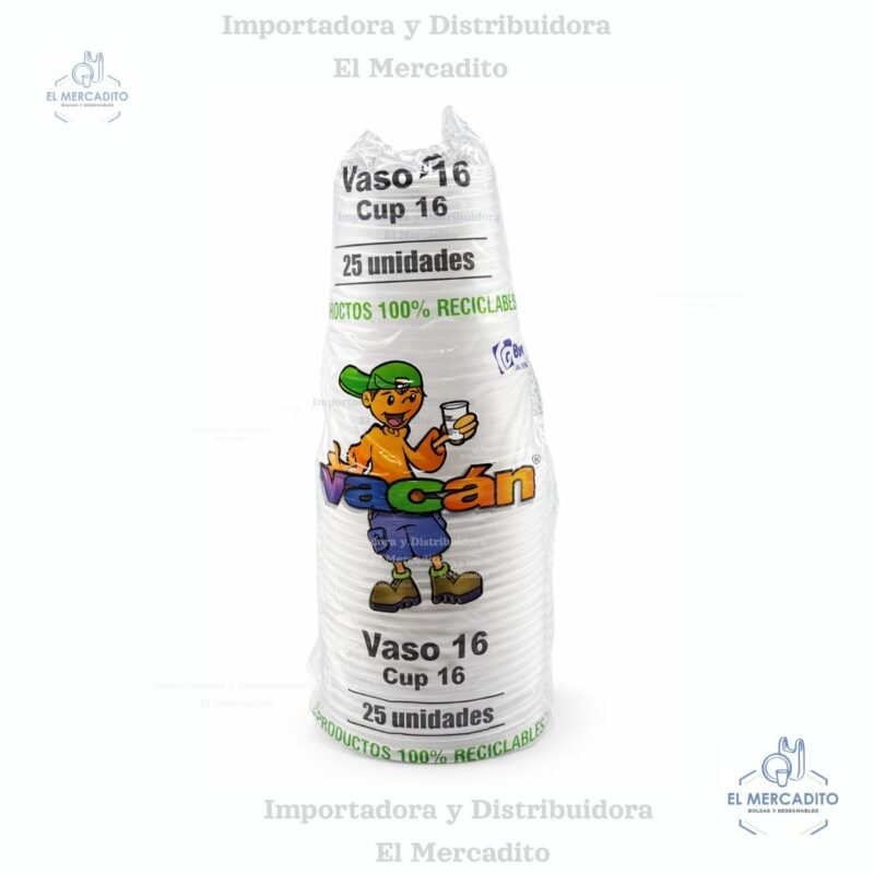 Vasos Plásticos Desechable Vacan #16 oz Transparente en paquetes de 25 unidades