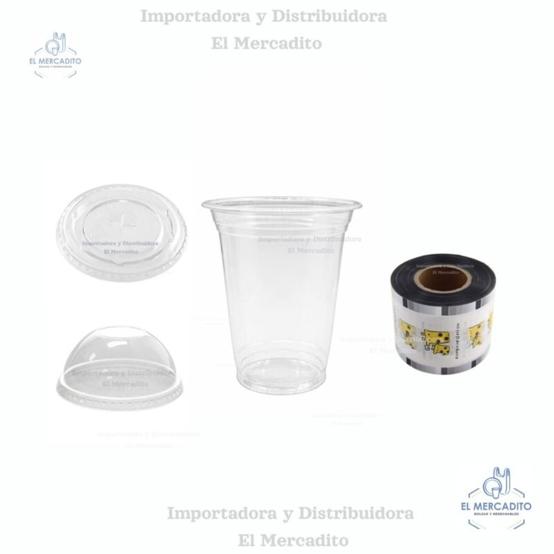 Vasos #12 oz para Batidos, compatible con maquina selladora, tapa plástica plana y tapa plástica domo, en paquetes de 50 unidades