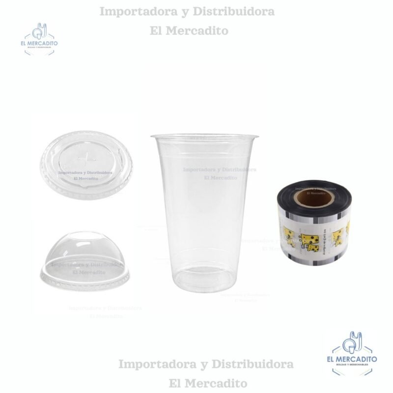 Vasos #16 oz para Batidos, compatible con maquina selladora, tapa plástica plana y tapa plástica domo, en paquetes de 50 unidades