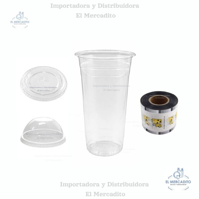 Vasos #24 oz para Batidos, compatible con maquina selladora, tapa plástica plana y tapa plástica domo, en paquetes de 50 unidades