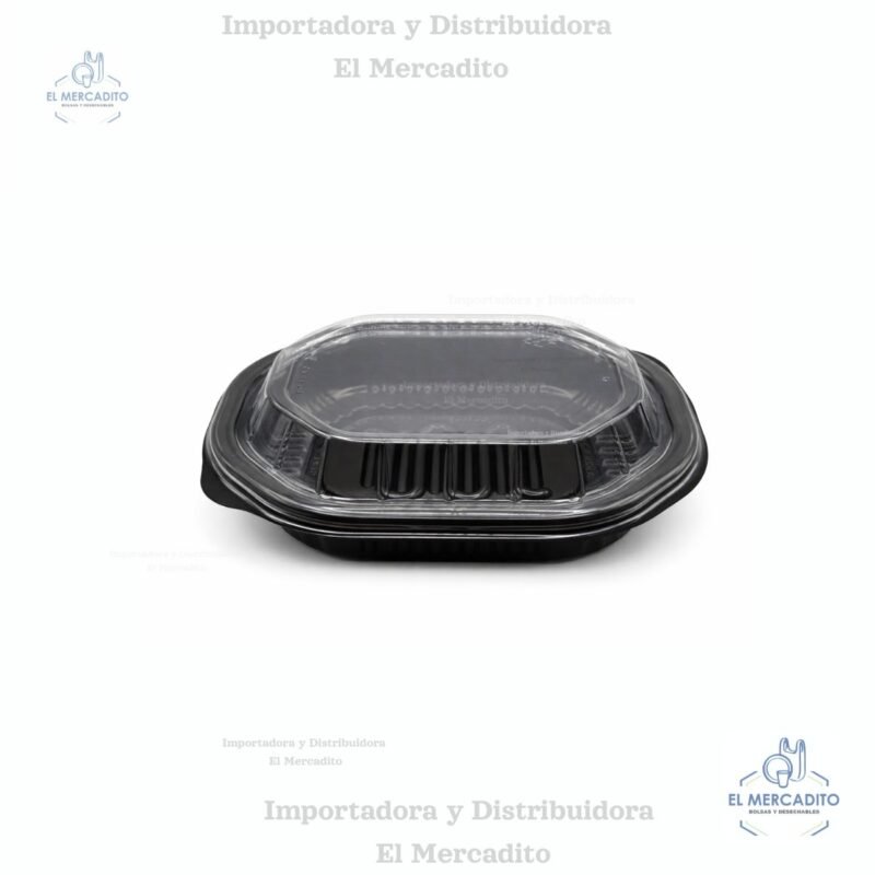 Contenedor Costillas plástico color negro con tapa transparente