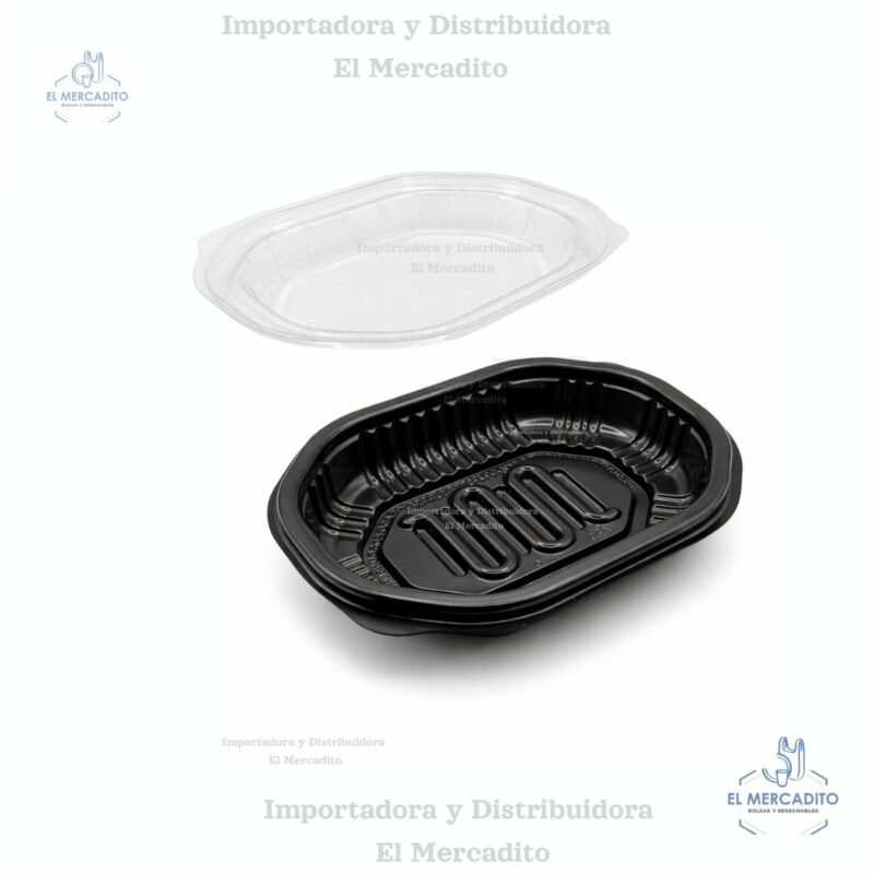 Contenedor Costillas plástico color negro con tapa transparente