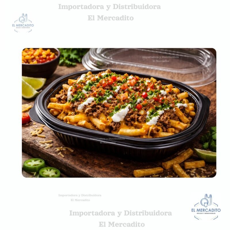 Contenedor Costillas plástico color negro con tapa transparente