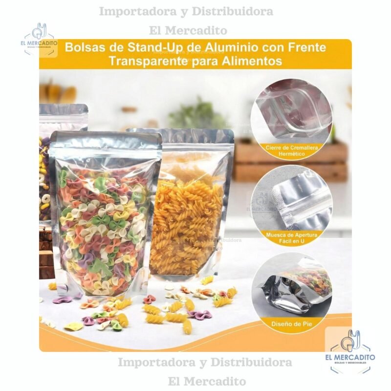Bolsa Ziplock Metalizada con Ventana, 15 x 22 cm, 12 x 18 cm