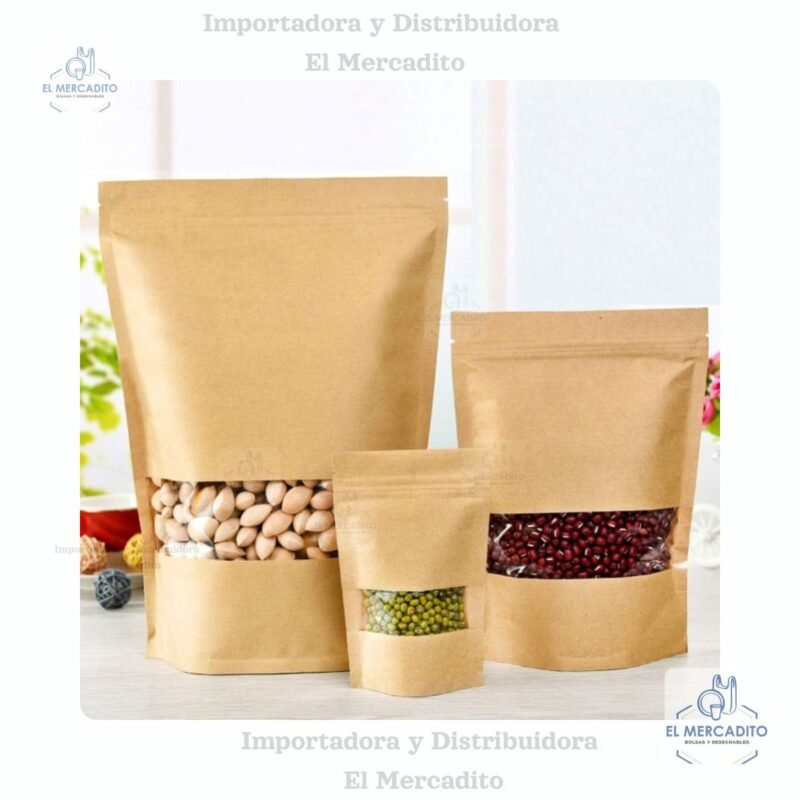 Bolsa Ziplock Kraft con Ventana, Variedad de tamaños