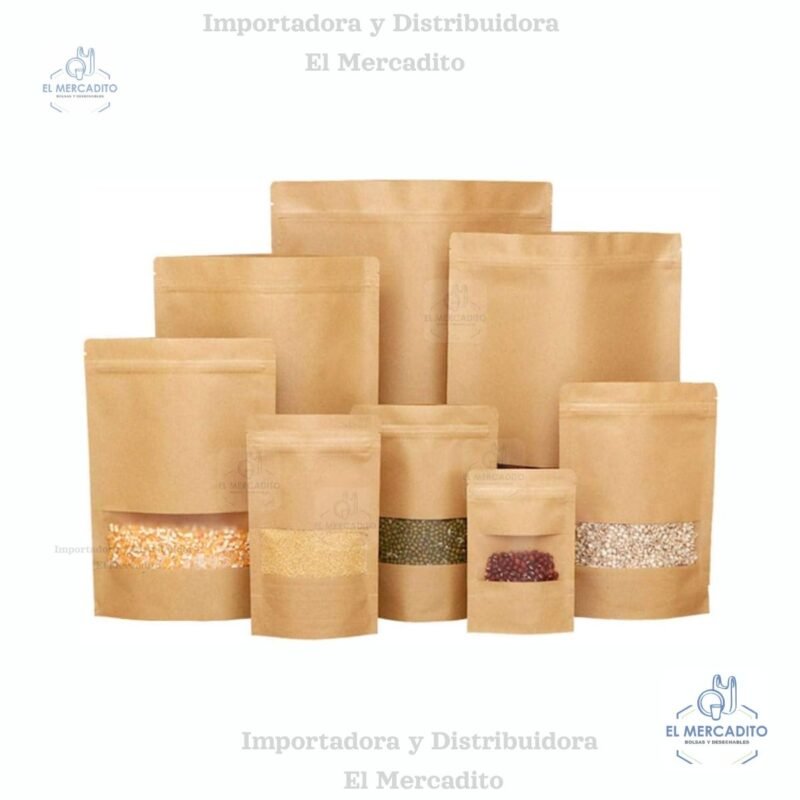 Bolsa Ziplock Kraft con Ventana, Variedad de tamaños
