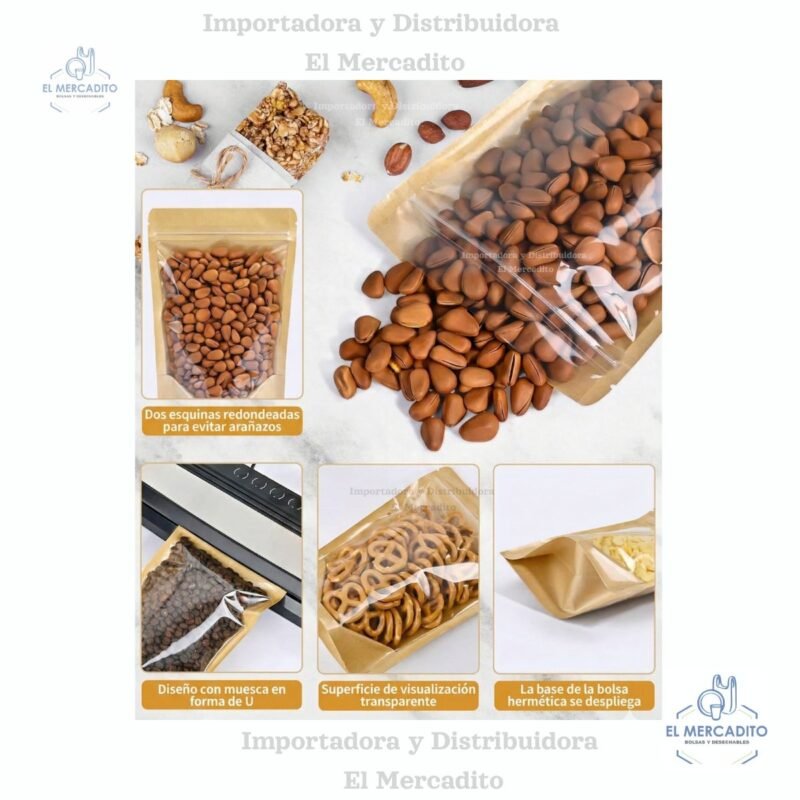 Bolsa Ziplock Kraft con Ventana, Variedad de tamaños