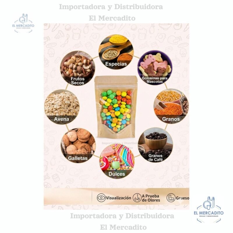 Bolsa Ziplock Kraft con Ventana, Variedad de tamaños