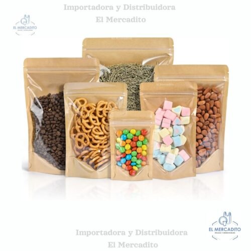 Bolsa krackf Ziplock Bolsa Ziplock Kraft con Ventana, Variedad de tamaños