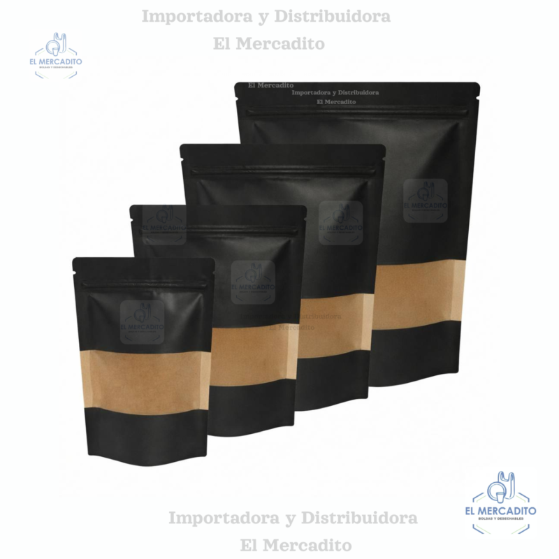Bolsa Ziplock Kraft con Ventana Negra, Variedad de tamaños