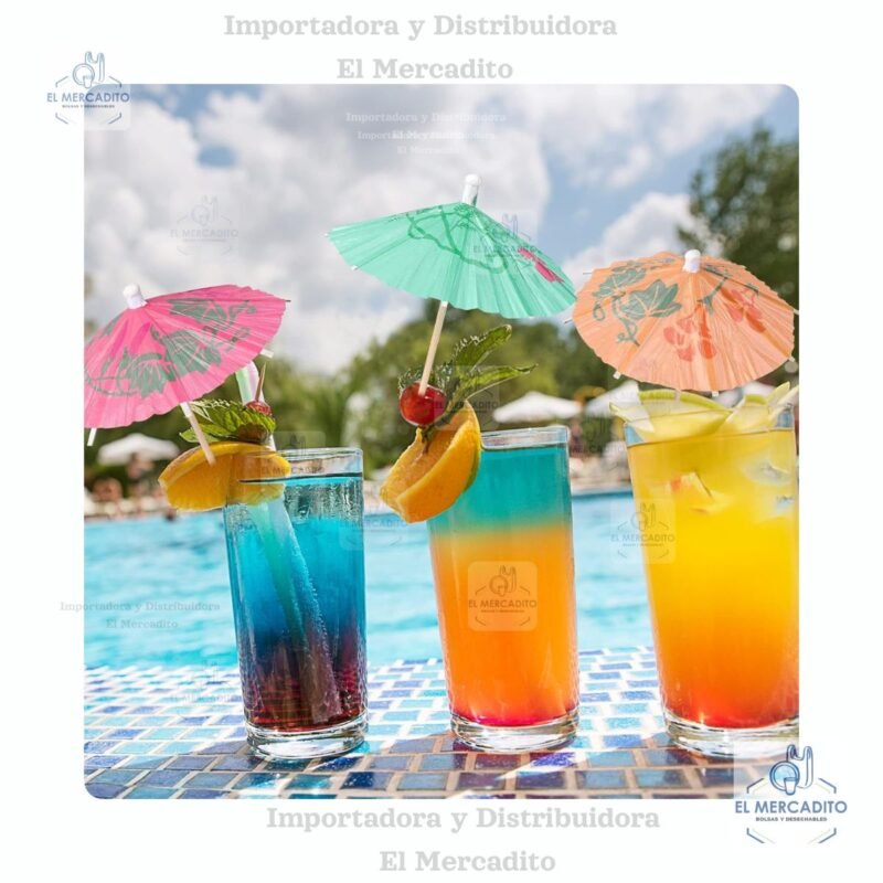 Palillos con Sombria Coloridos de Cóctel, en paquetes de 25 unidades