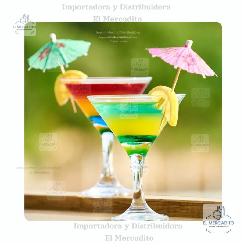 Palillos con Sombria Coloridos de Cóctel, en paquetes de 25 unidades