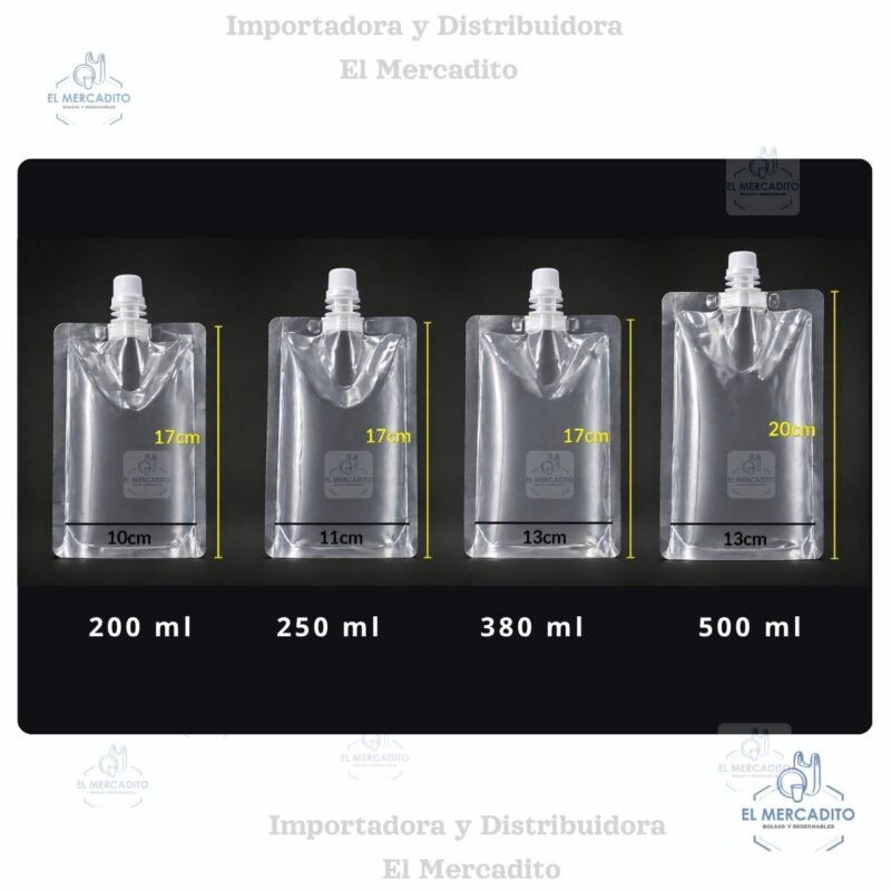 Bolsas Doypack con Boquilla para Alimentos, Bebidas y Jugos - Envase Flexible, variedad de tamaños