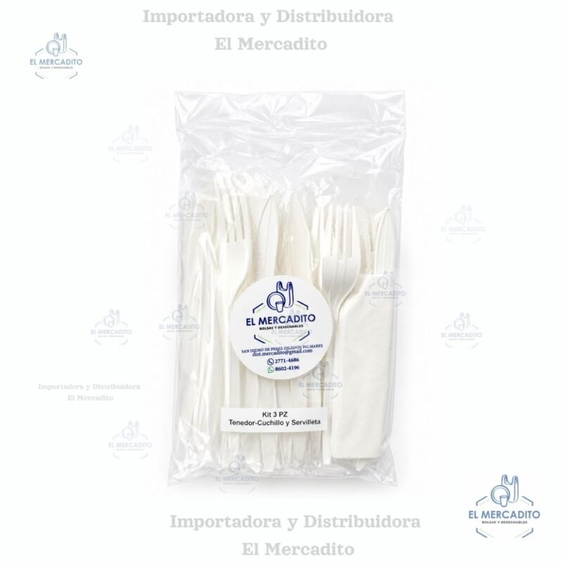 Cuchara - Tenedor - Servilleta / Kit 3 piezas