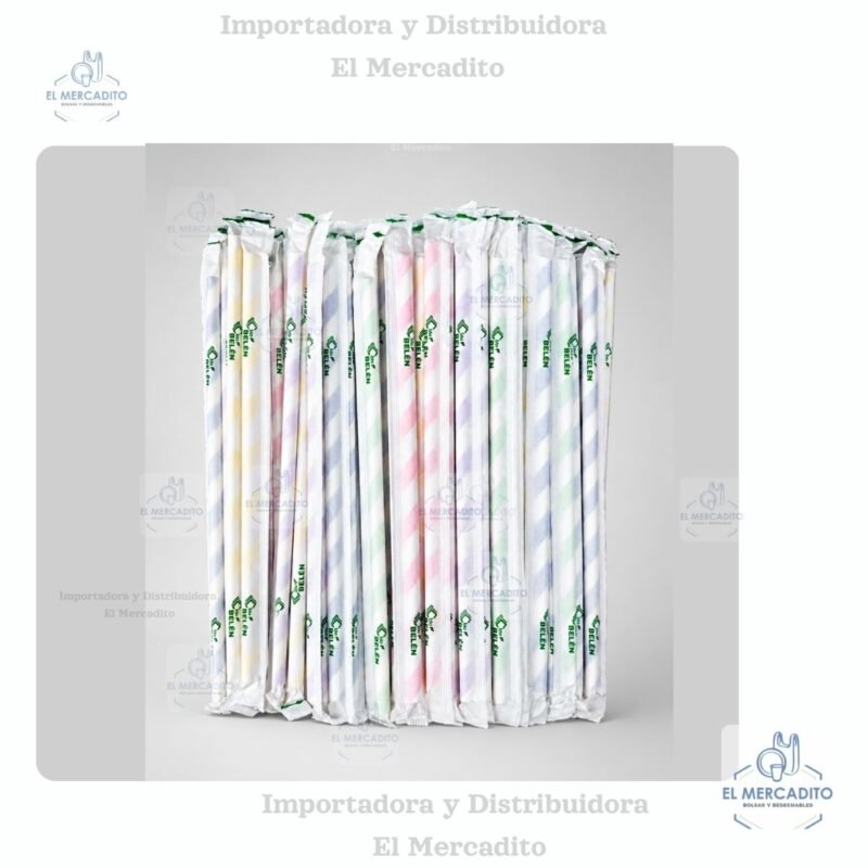 Pajilla de Papel, de rayas a colores, 100 unidades por paquete