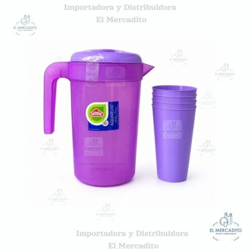Picheles Pichel Jarra Plástica Set con 4 Vasos Plásticos, de 3 litros de capacidad