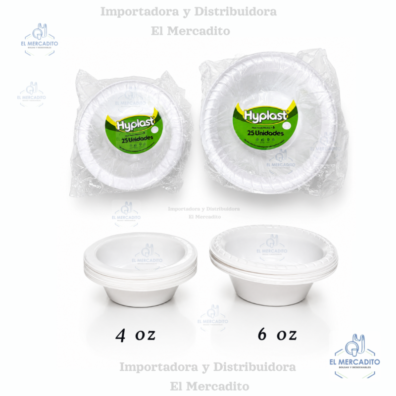 Platos Hondos Hyplast, de 4 oz y 6 oz