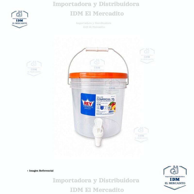 Balde Comercial 4.74 Lts. C/tapa , Asa De Metal Y Caño Hermético, 1 Galón