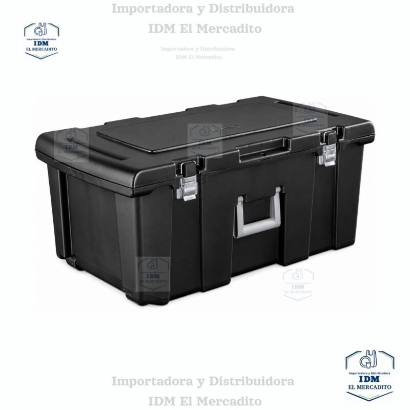 Caja Plástica de almacenamiento, negro con mango de titanio y cierres de acero galvanizado Sterilite