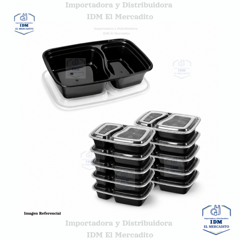 Empaque plástico 2 compartimientos 1000 ml estilo bento,  en paquetes de 10 unidades