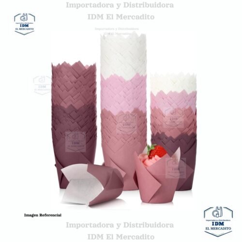 Capsulas de papel para Muffin estilo tulipán, Cupcakes, 50 unidades por paquete aproximadamente, degrado color rosa